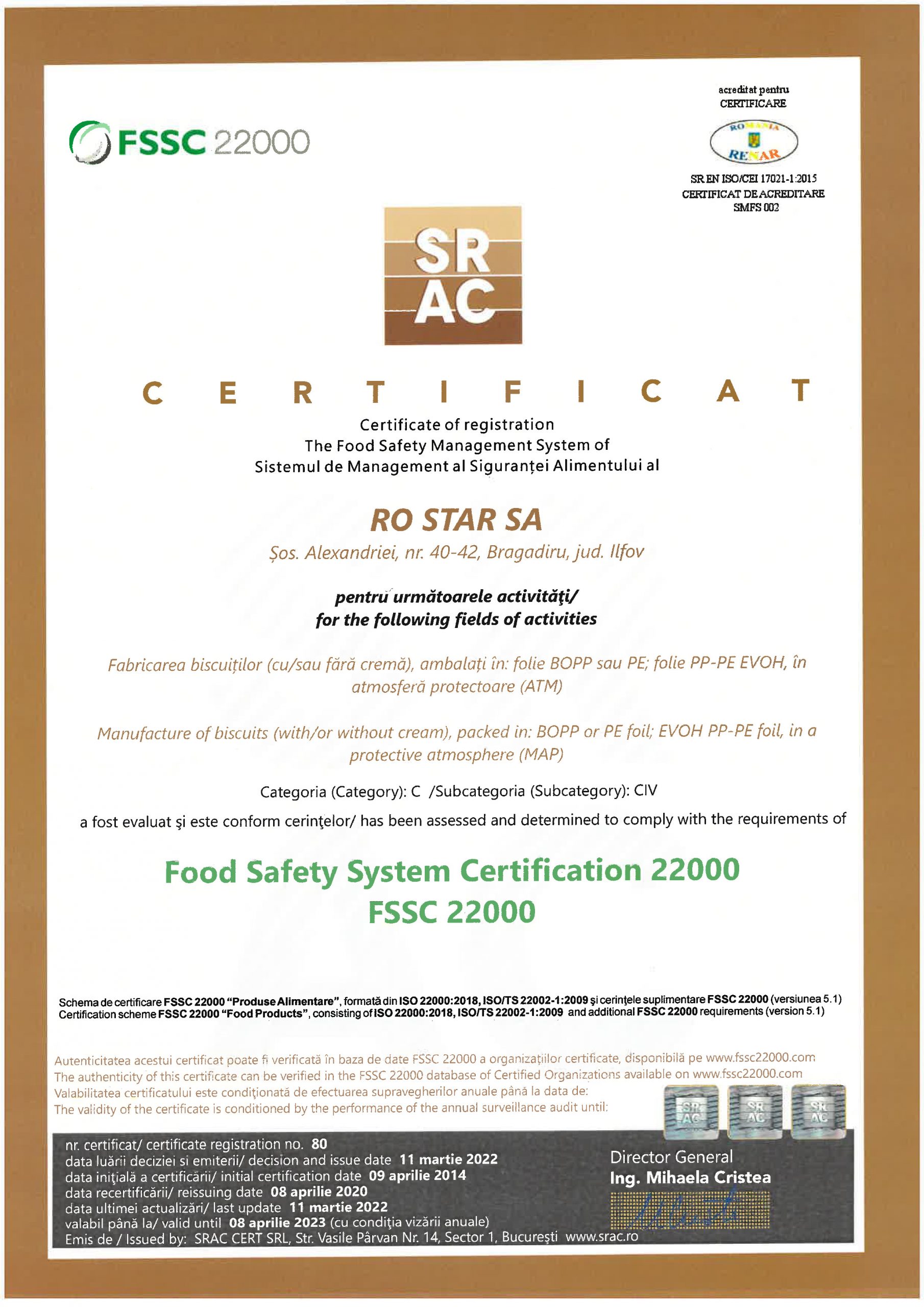 Certificat FSSC 22000